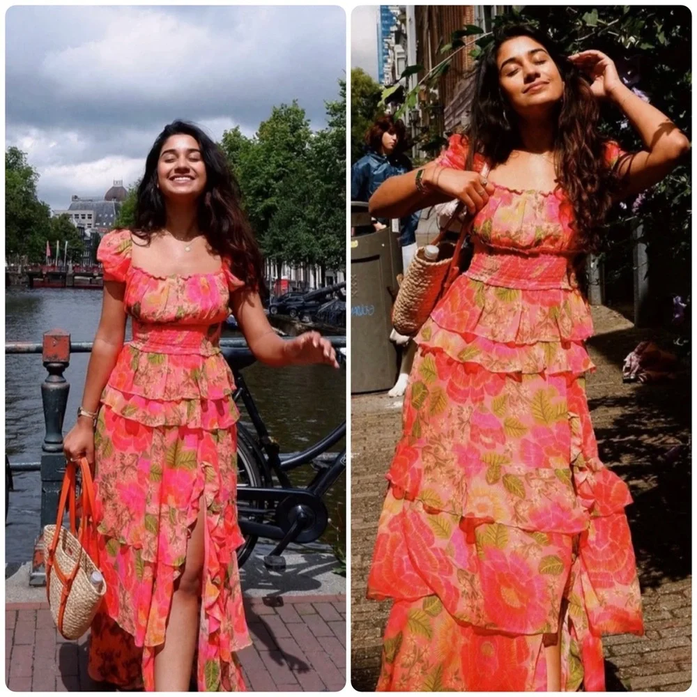 Farm Rio Blooming Floral Maxi Dress XS Smocked Puff Sleeve NWT - Picture 5 of 16